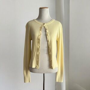 Marled Butter Yellow Ribbed Knit Cardigan